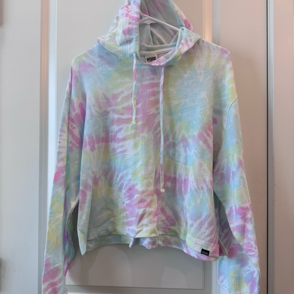 Tie-Dye Hooded Mesh Top
